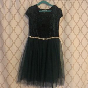 🎄 Christmas Dress Green Velvet Top and Tulle Skirt with Rhinestones Waist 10/11